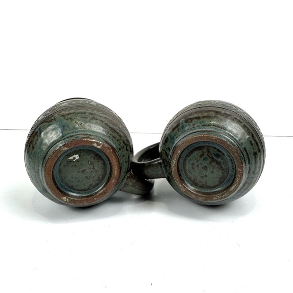 Vintage Japan Potbelly Coffee Mugs Mottled Glaze Stoneware Coffee Cups Set Of 2 - Picture 4 of 6